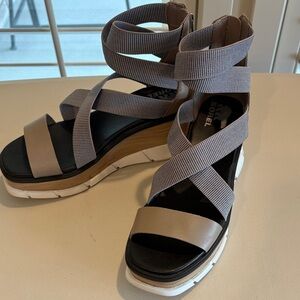 Sorel Women's Platform Strappy Sandals in Black and Tan